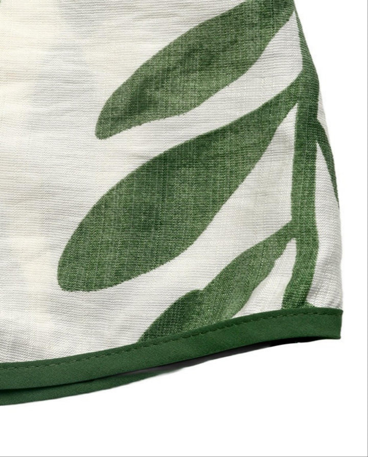 SOLACEGreen Leaf Print Tie-Strap Empire Waist Midi Dress