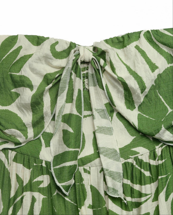 SOLACEGreen Tropical Print Strapless Midi Dress