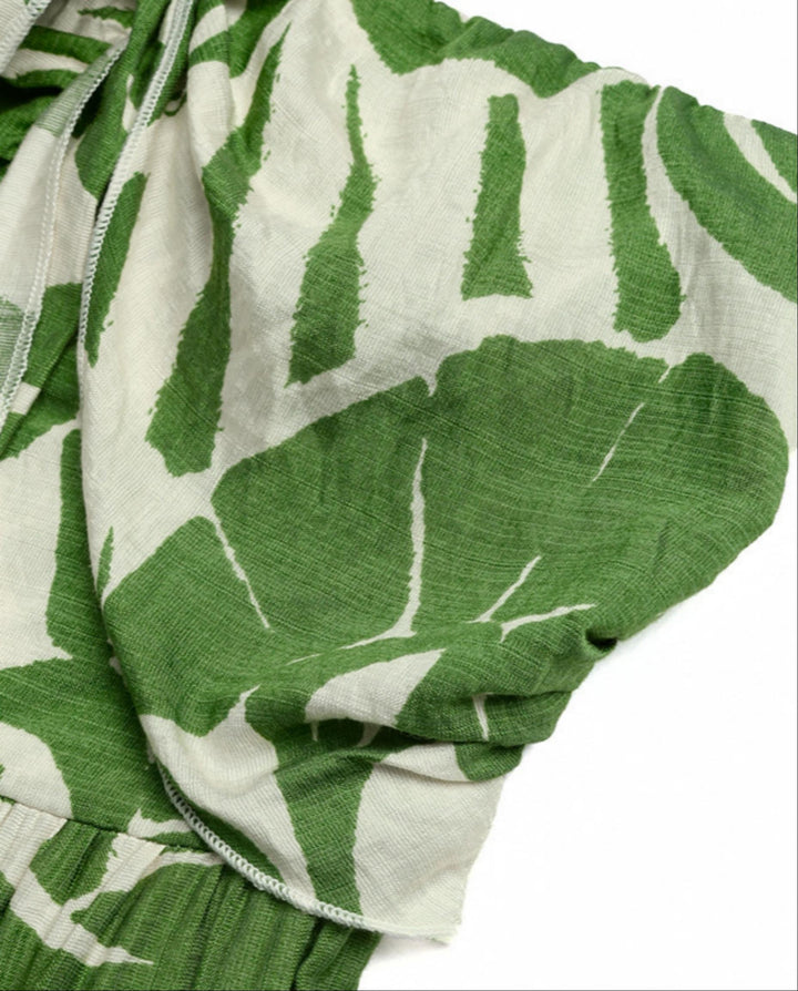 SOLACEGreen Tropical Print Strapless Midi Dress