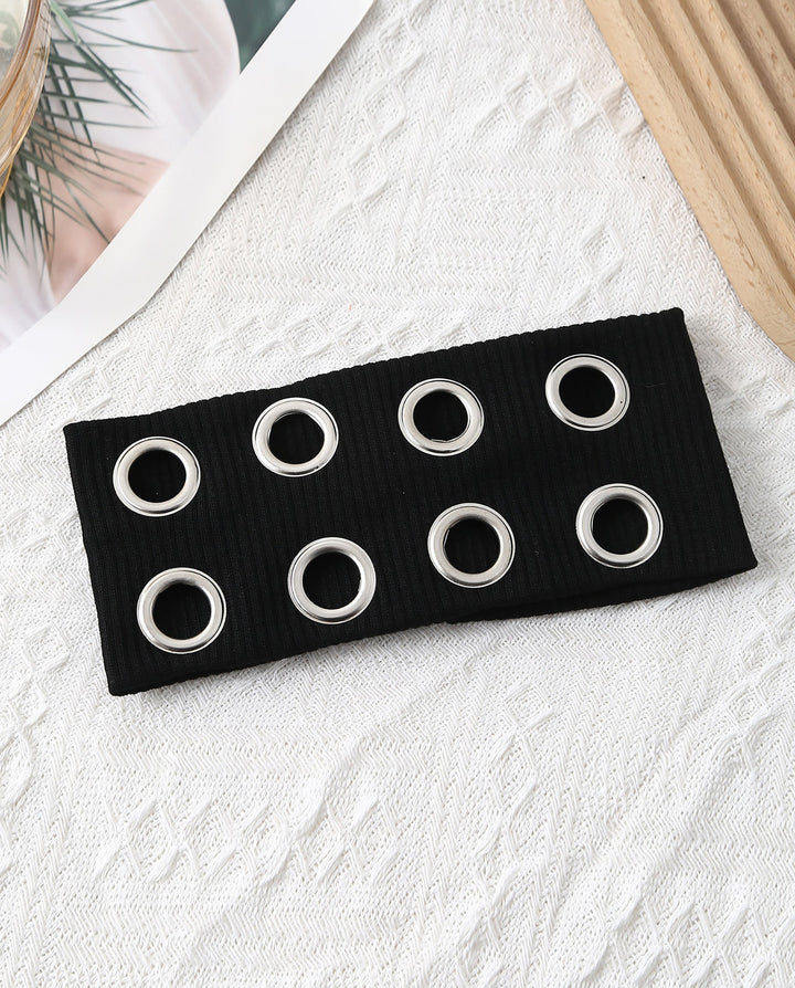 SOLACEGrommet Eyelet Ribbed Knit Wide Headband