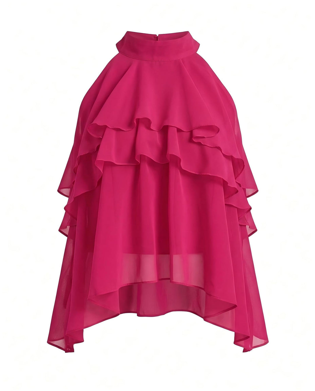 SOLACEHalter Neck Ruffle Layered Chiffon Crop Top