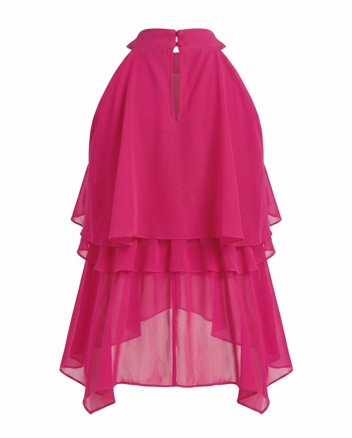 SOLACEHalter Neck Ruffle Layered Chiffon Crop Top