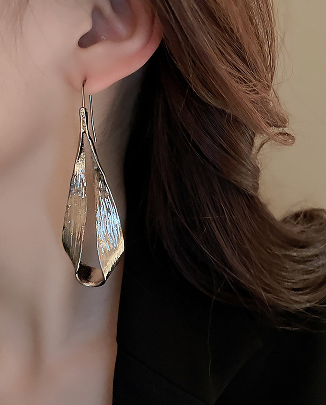 SOLACEHammered Textured Teardrop Open Hoop Drop Hook Earrings