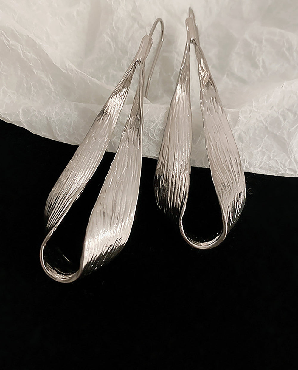 SOLACEHammered Textured Teardrop Open Hoop Drop Hook Earrings