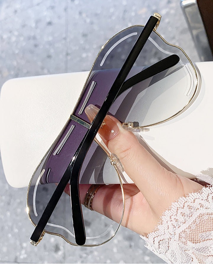 SOLACEHollow Gold Rim Shield Gradient Purple Lens Sunglasses with Black Temples