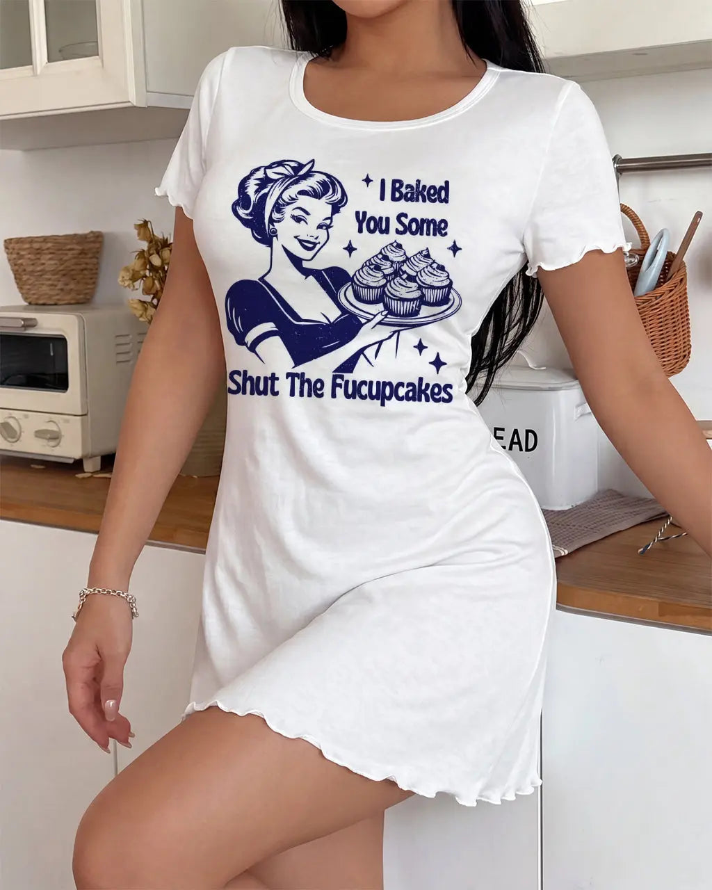 SOLACE"I Baked You Some Shut The Fucupcakes" Funny Retro Nightdress