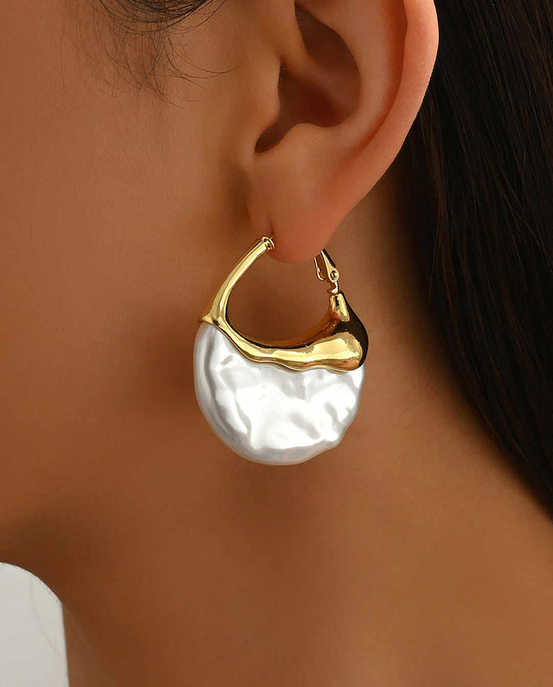 SOLACEIrregular Baroque Pearl Golden Hoop Huggie Drop Earrings
