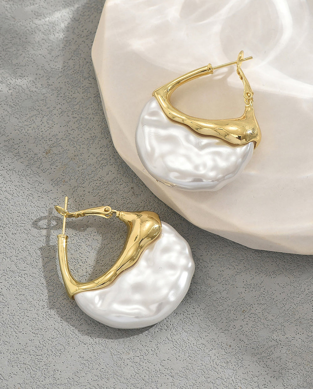 SOLACEIrregular Baroque Pearl Golden Hoop Huggie Drop Earrings