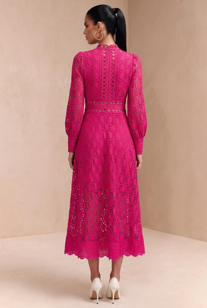 Long Sleeve Lace A-line Midi Dress