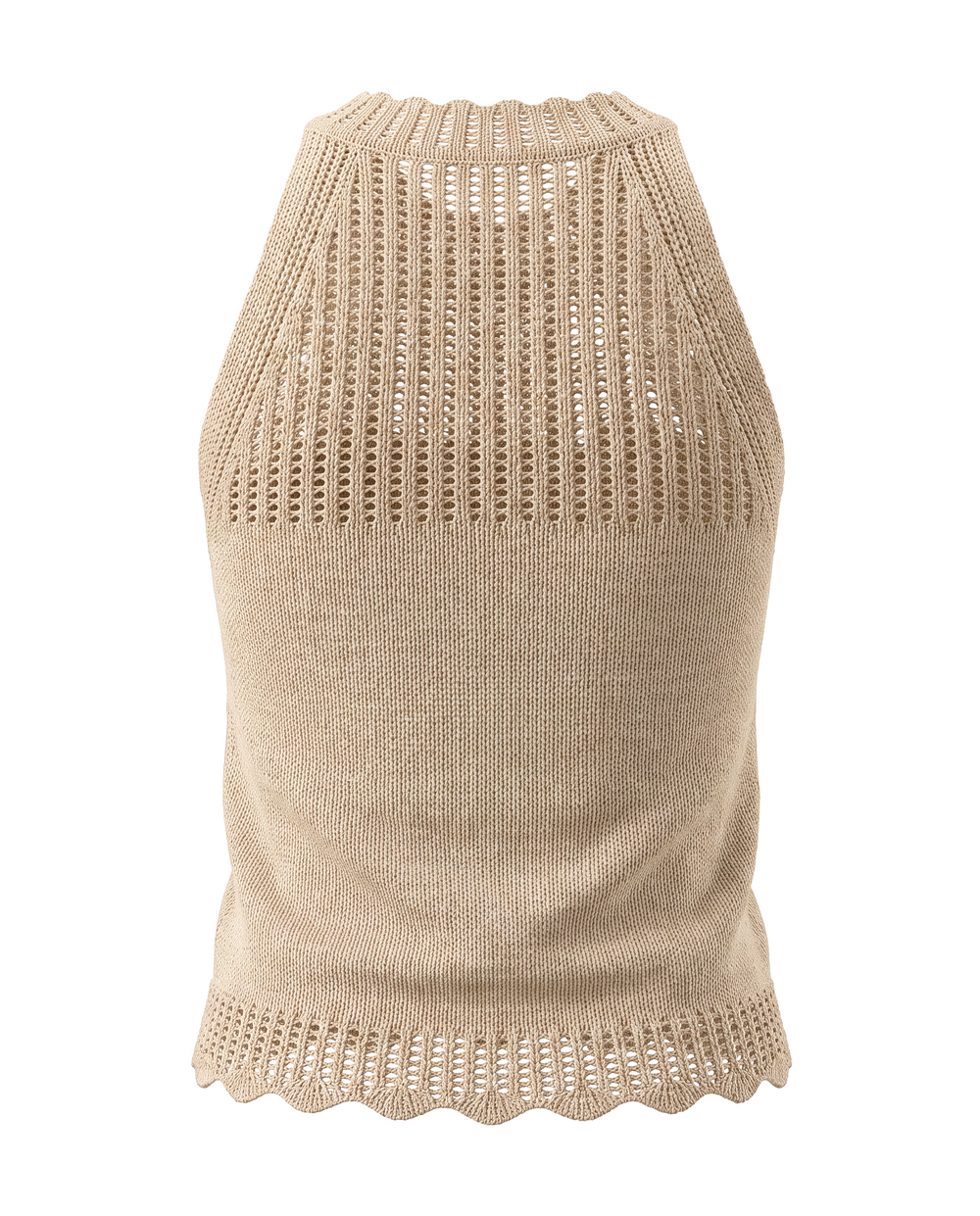 SOLACEKhaki Halter Neck Sleeveless Scallop Hem Knit Top