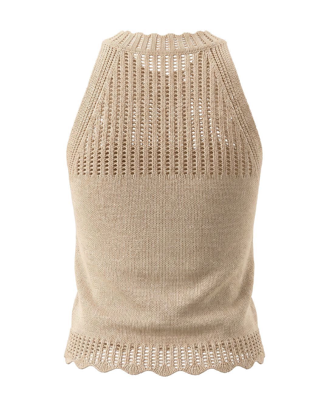 SOLACEKhaki Halter Neck Sleeveless Scallop Hem Knit Top