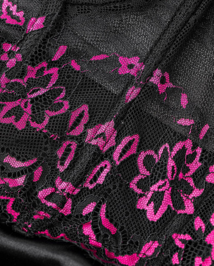 SOLACELace Corset Bodice Ruched Satin  Pink Embroidery Mini Dress