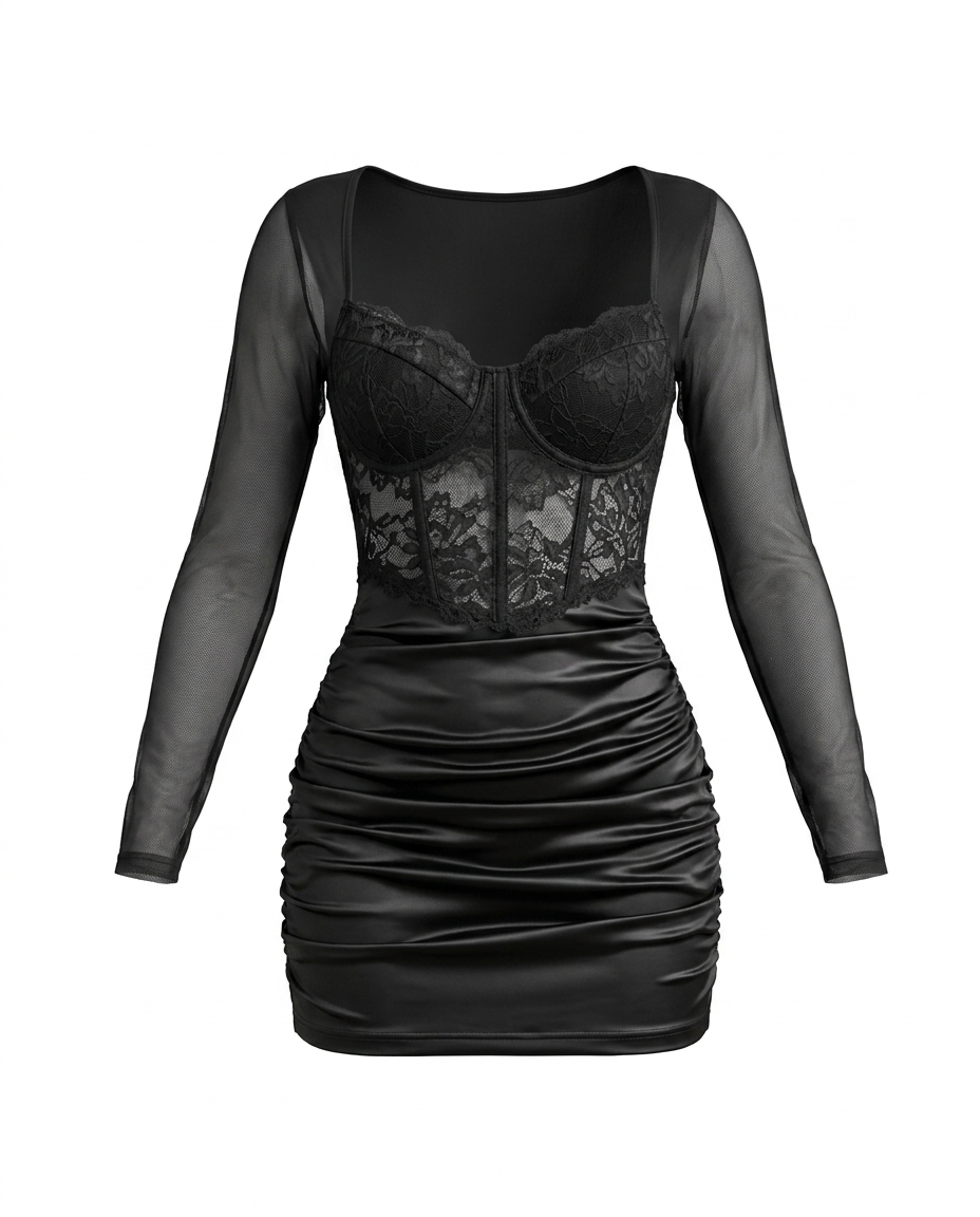 SOLACELace Corset Ruched Side Bustier Bodycon Dress
