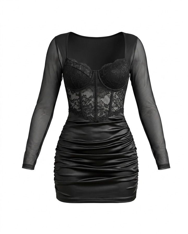SOLACELace Corset Ruched Side Bustier Bodycon Dress