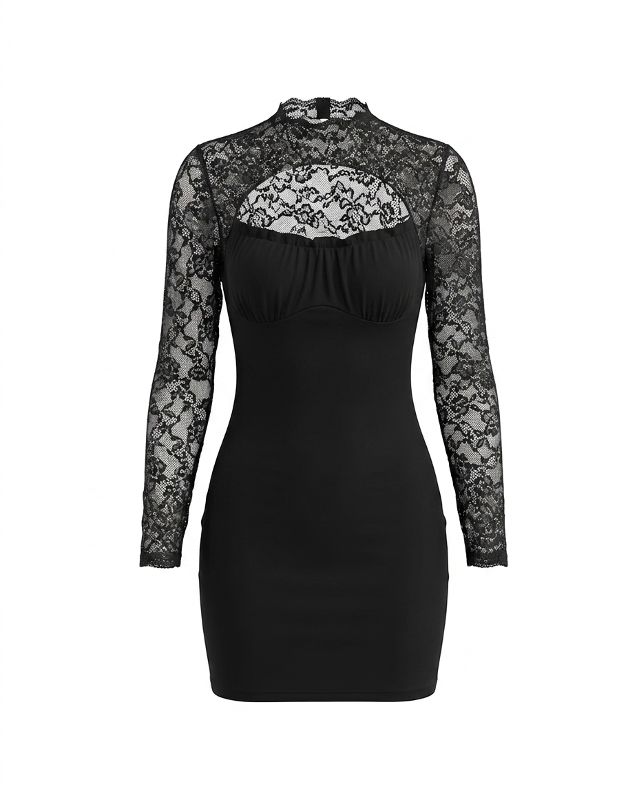 SOLACELace High Neck Hollow Bodycon Mini Dress