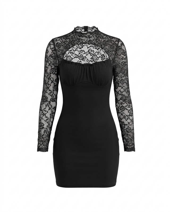 SOLACELace High Neck Hollow Bodycon Mini Dress