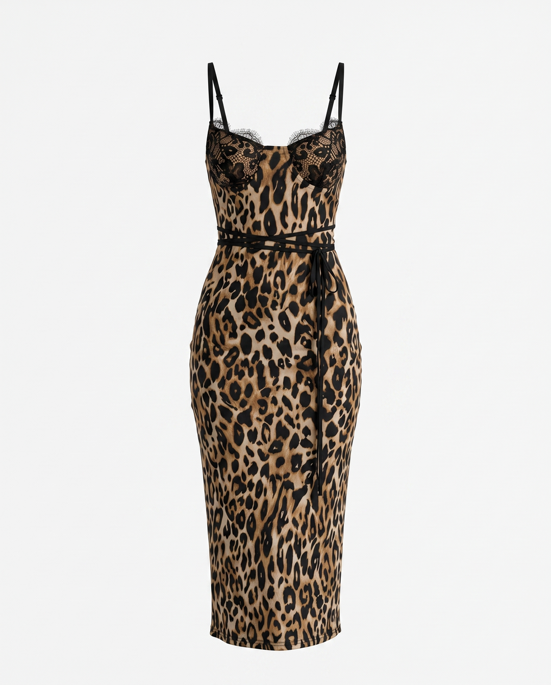 SOLACELeopard Print Lace Bustier Midi Dress
