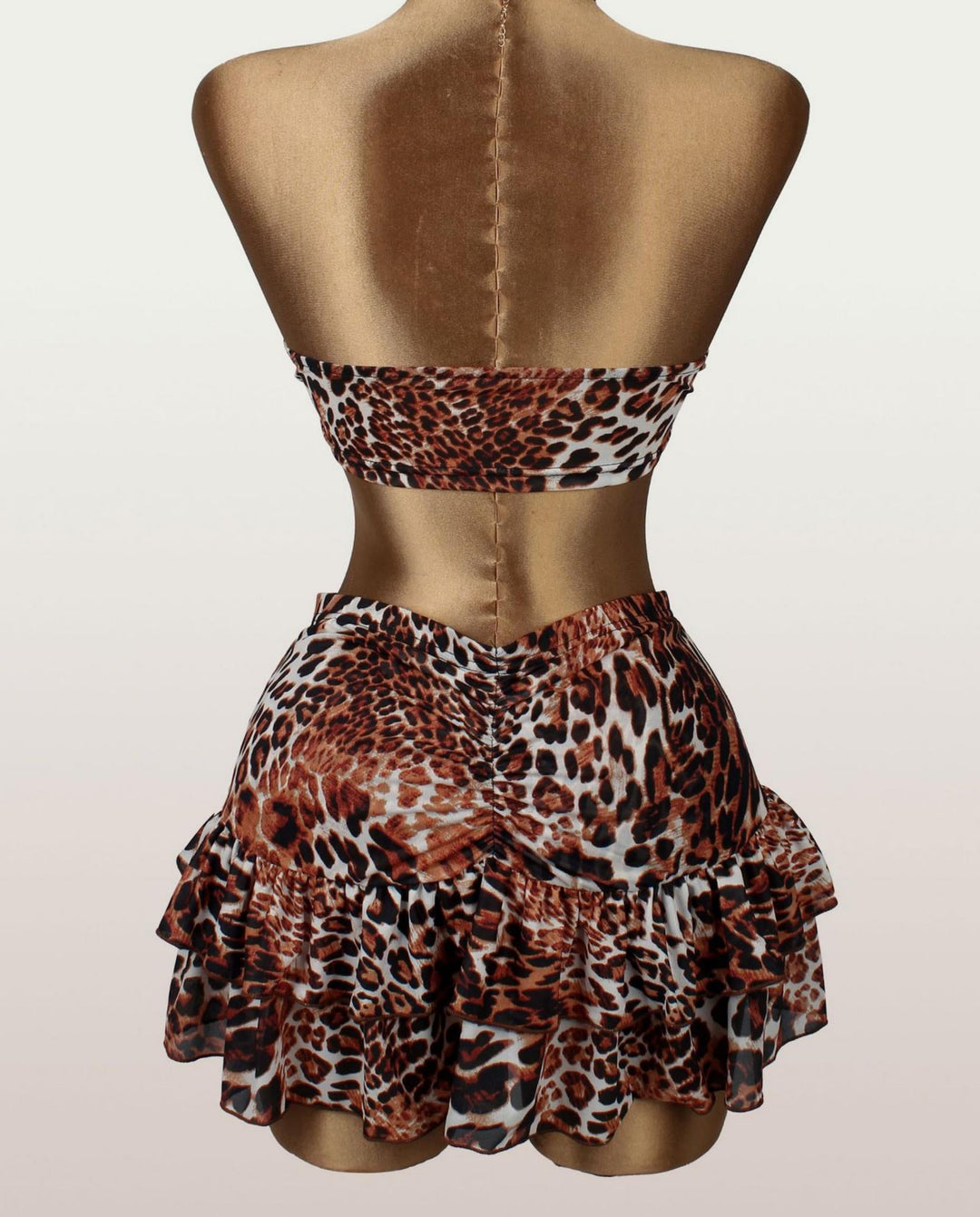 SOLACELeopard Print Strapless Hem Tube Top Mini Skirt Set