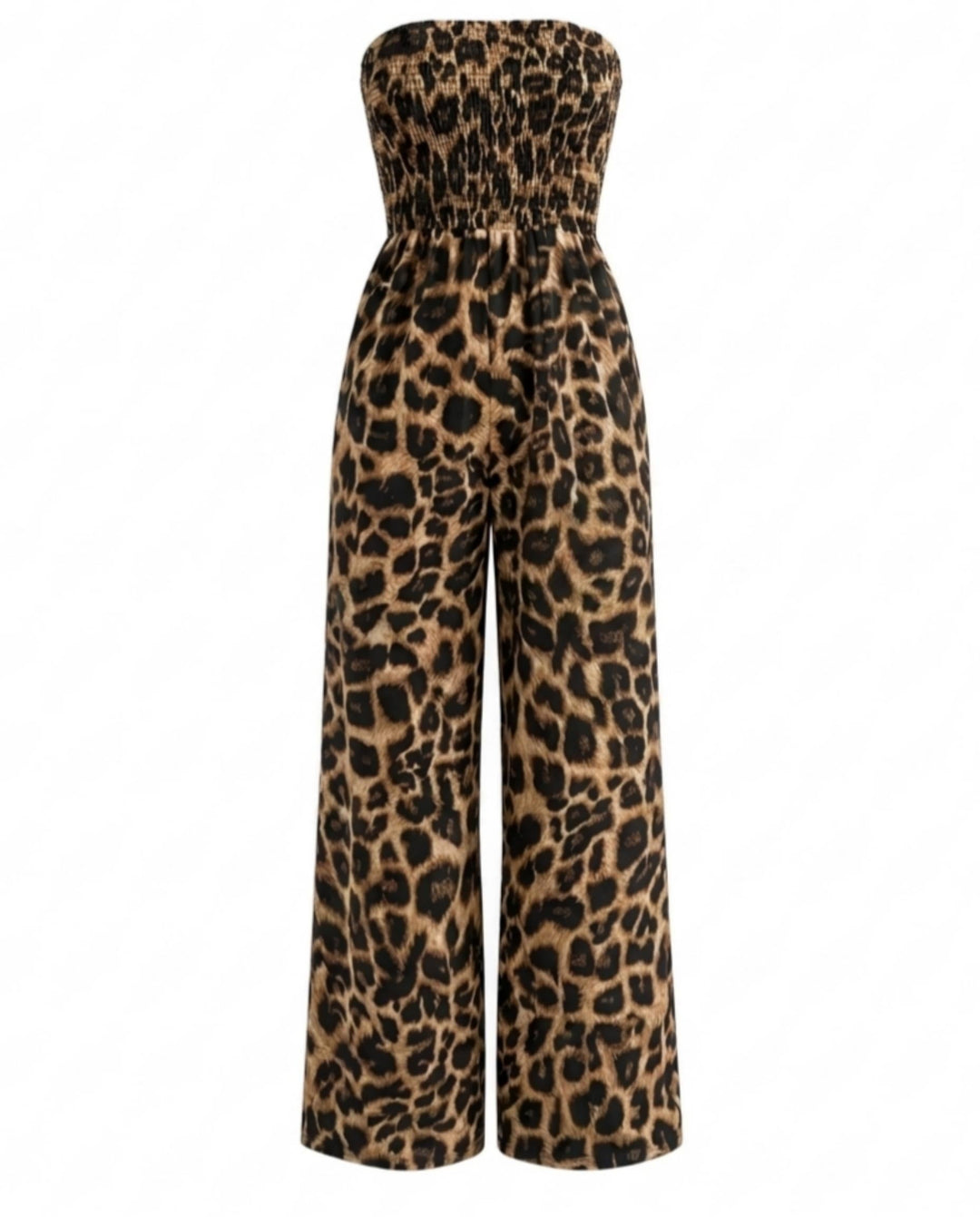 SOLACELeopard Print Strapless Wide Leg Jumpsuit