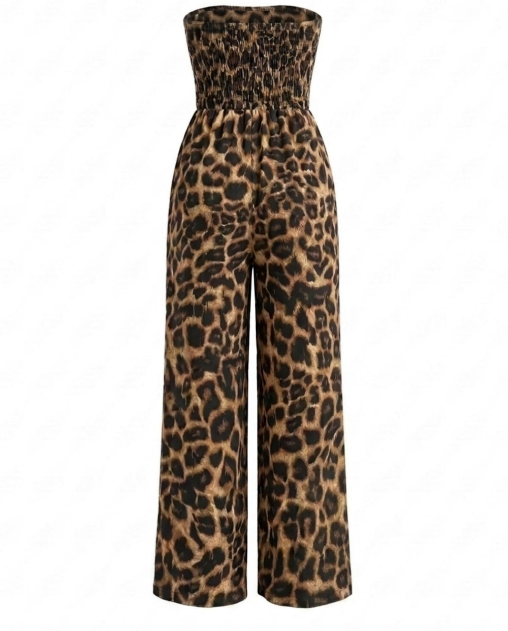 SOLACELeopard Print Strapless Wide Leg Jumpsuit