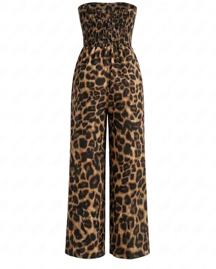 SOLACELeopard Print Strapless Wide Leg Jumpsuit
