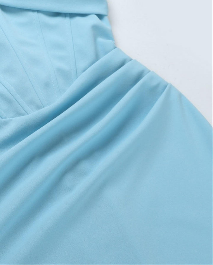 SOLACELight Blue Corset Bustier High Slit Mermaid Maxi Dress