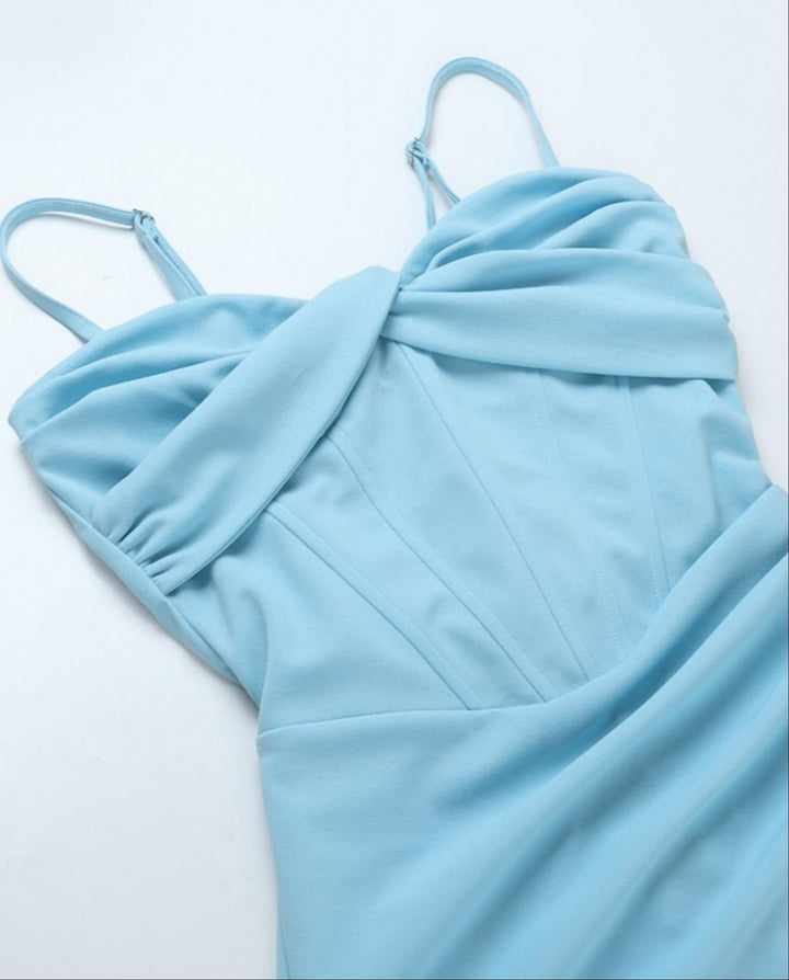 SOLACELight Blue Corset Bustier High Slit Mermaid Maxi Dress