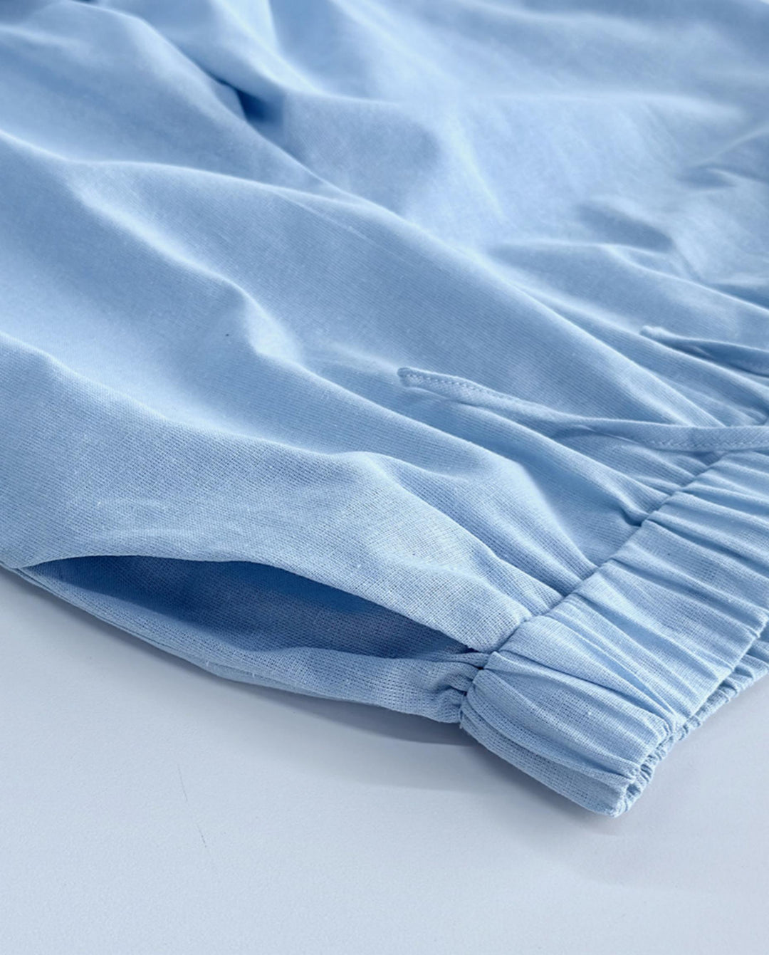 SOLACELight Blue Cotton Puff Sleeve Peplum Top Wide Leg Pants Set