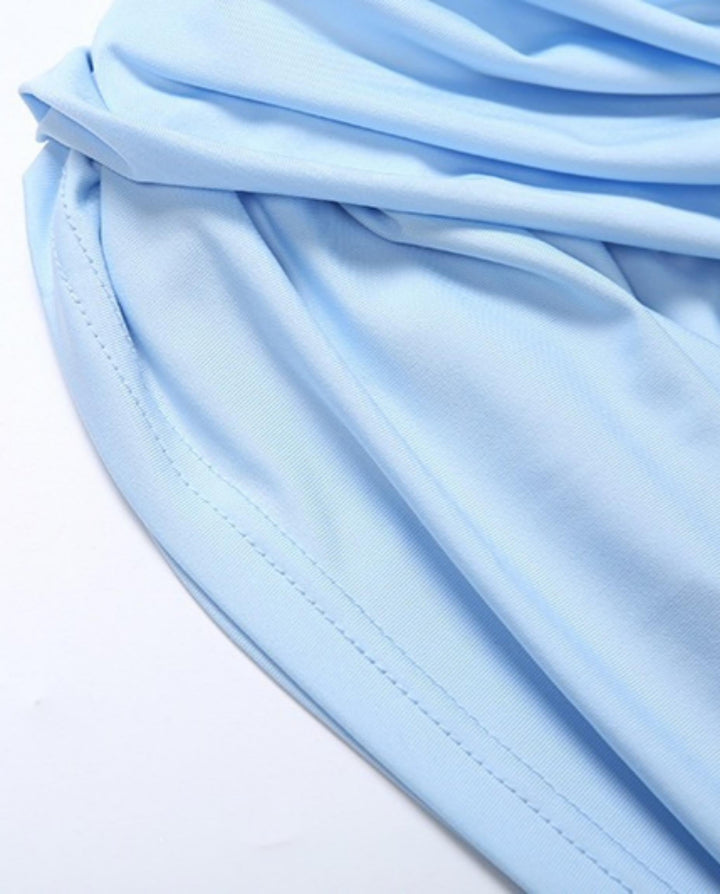 SOLACELight Blue Deep V Ruched Mini Dress