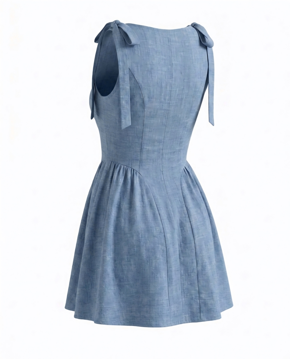 SOLACELight Blue Linen Blend Tie-Shoulder A-Line Mini Dress
