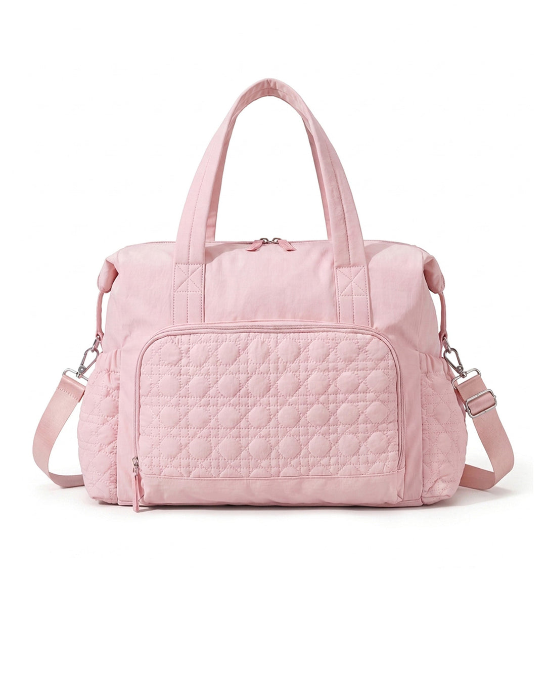 SOLACELight Pink Quilted Dot Nylon Handheld Crossbody Duffle Travel Bag