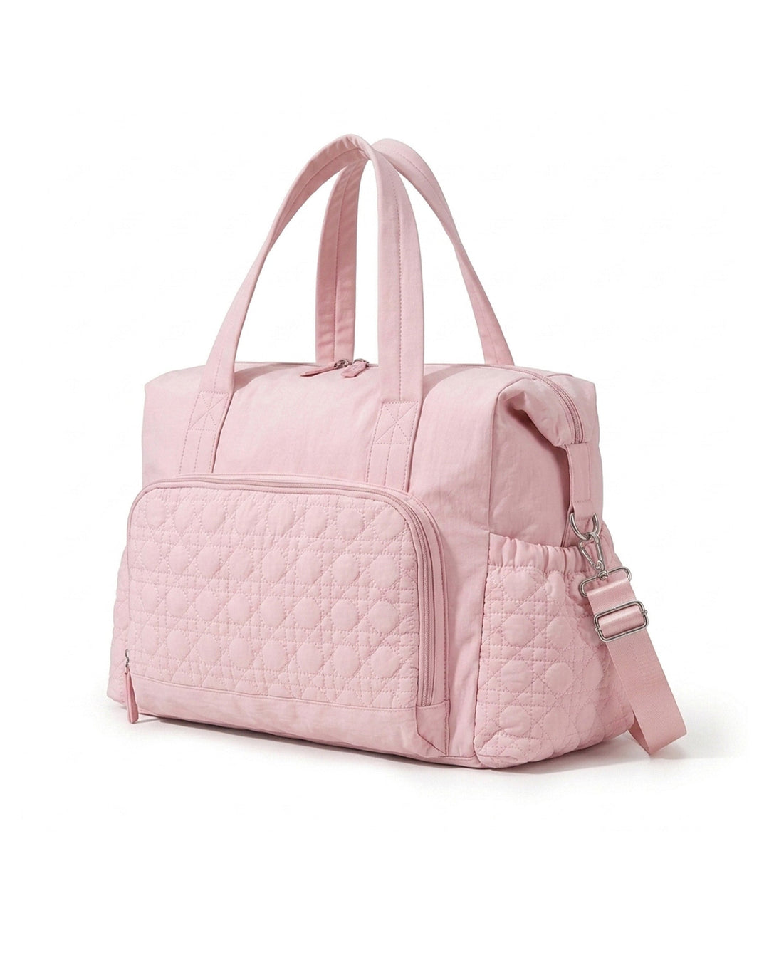 SOLACELight Pink Quilted Dot Nylon Handheld Crossbody Duffle Travel Bag