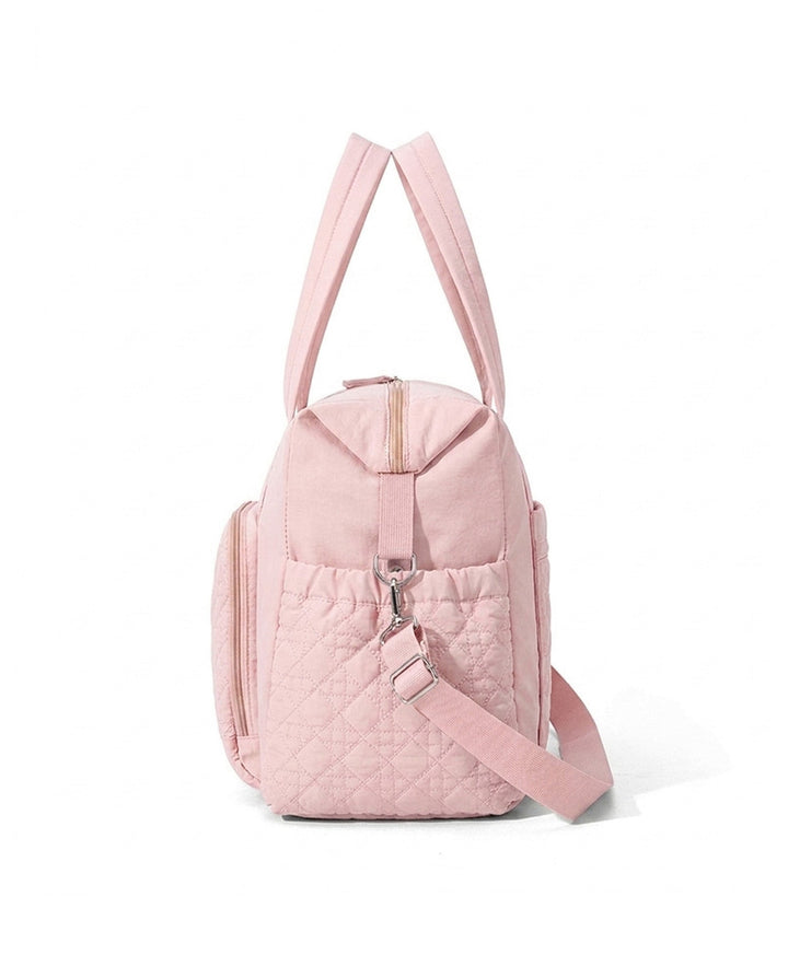 SOLACELight Pink Quilted Dot Nylon Handheld Crossbody Duffle Travel Bag