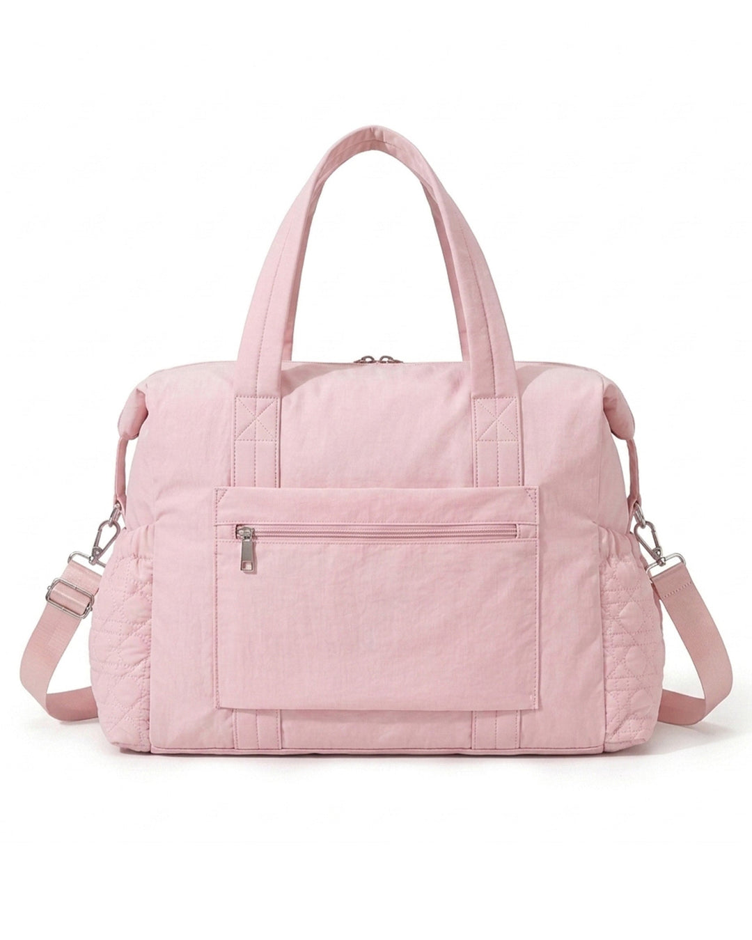 SOLACELight Pink Quilted Dot Nylon Handheld Crossbody Duffle Travel Bag
