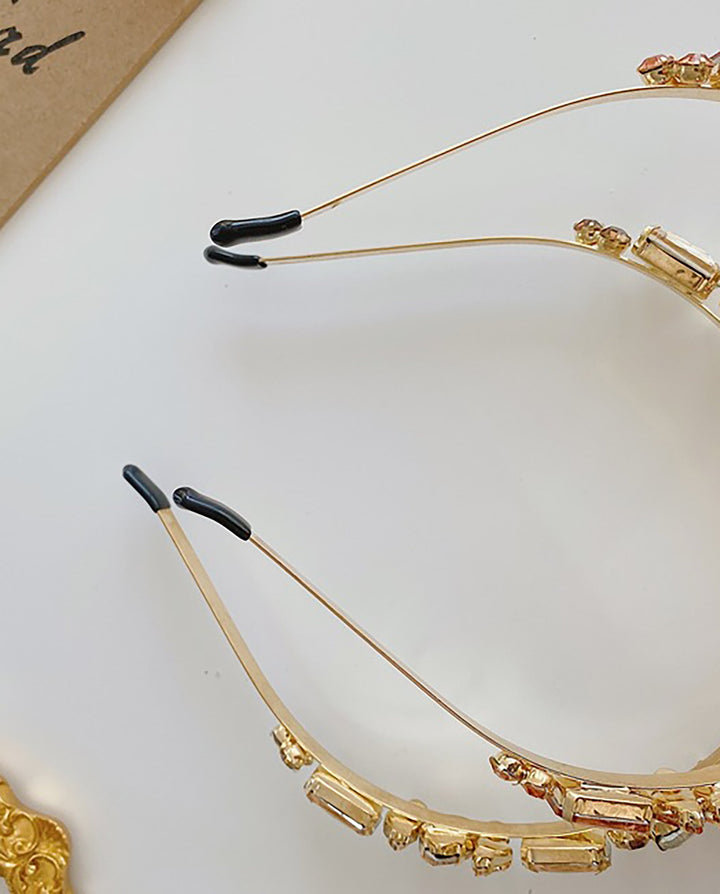 SOLACEMixed Shape Crystal Thin Gold Headband Set
