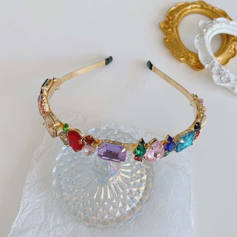 SOLACEMixed Shape Crystal Thin Gold Headband Set