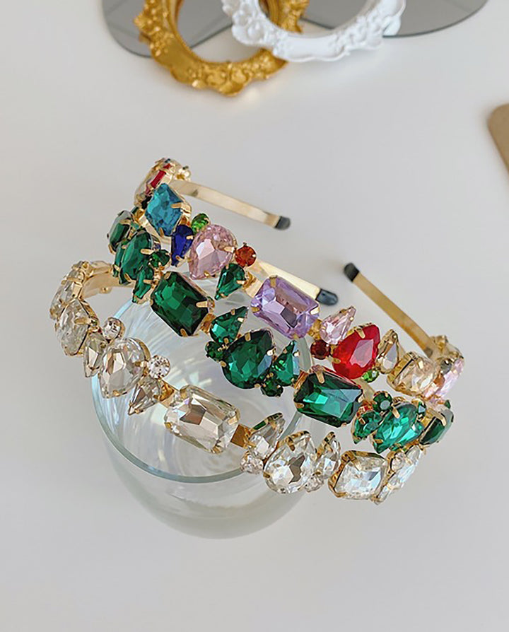 SOLACEMixed Shape Crystal Thin Gold Headband Set