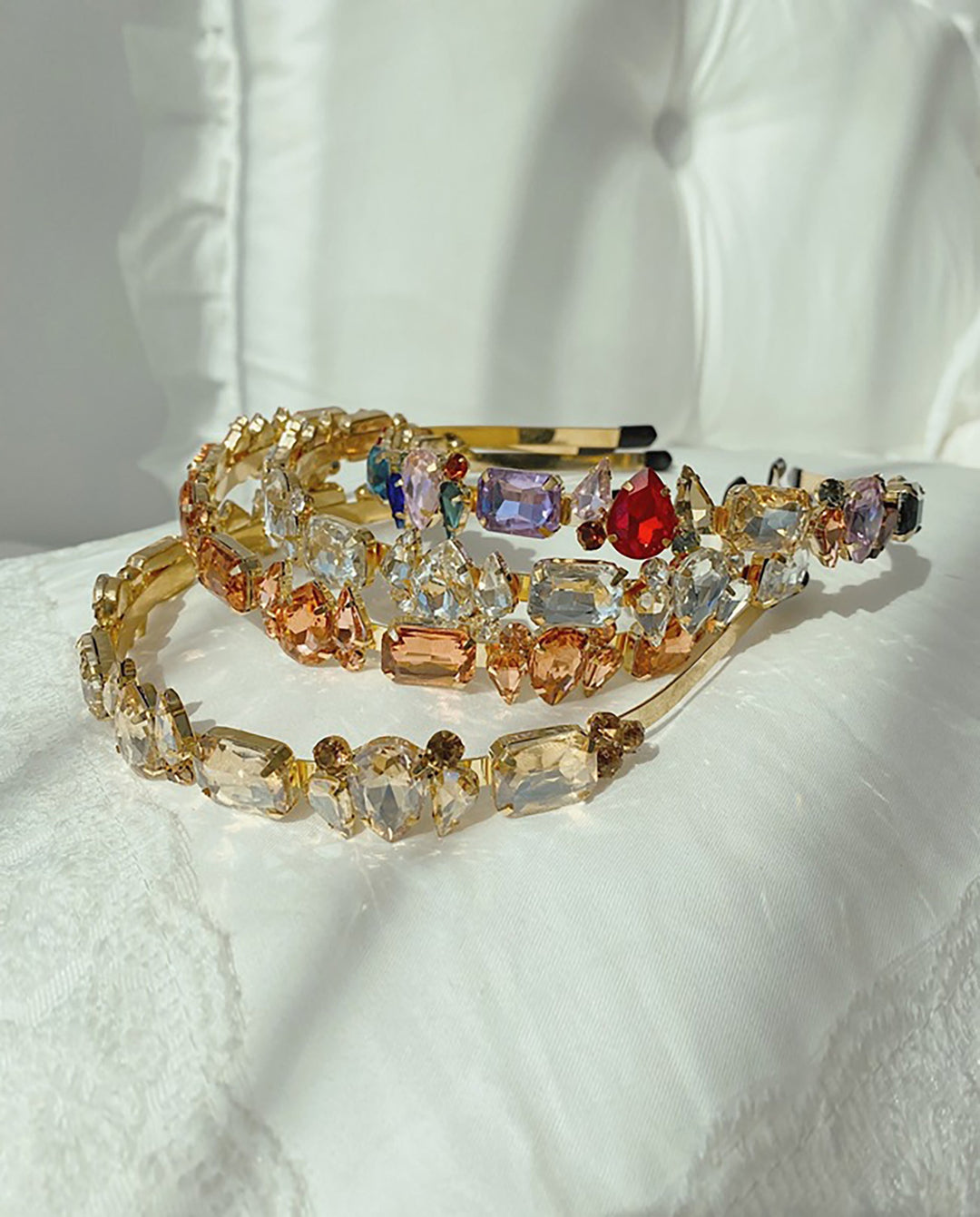 SOLACEMixed Shape Crystal Thin Gold Headband Set