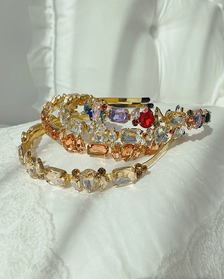 SOLACEMixed Shape Crystal Thin Gold Headband Set