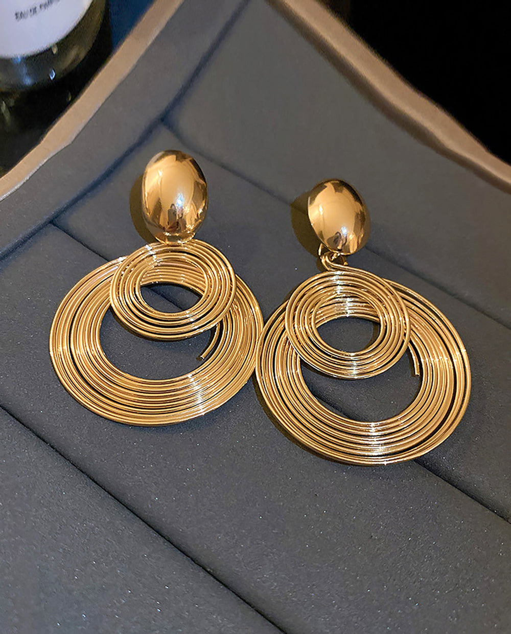 SOLACEMulti-Layer Coiled Wire Double Circle Gold Drop Earrings