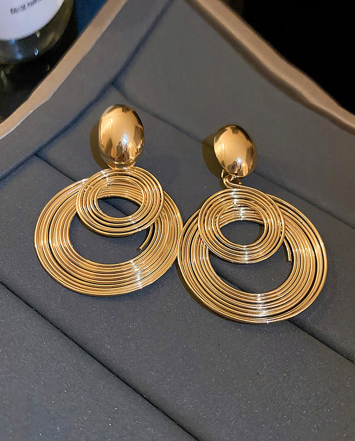 SOLACEMulti-Layer Coiled Wire Double Circle Gold Drop Earrings