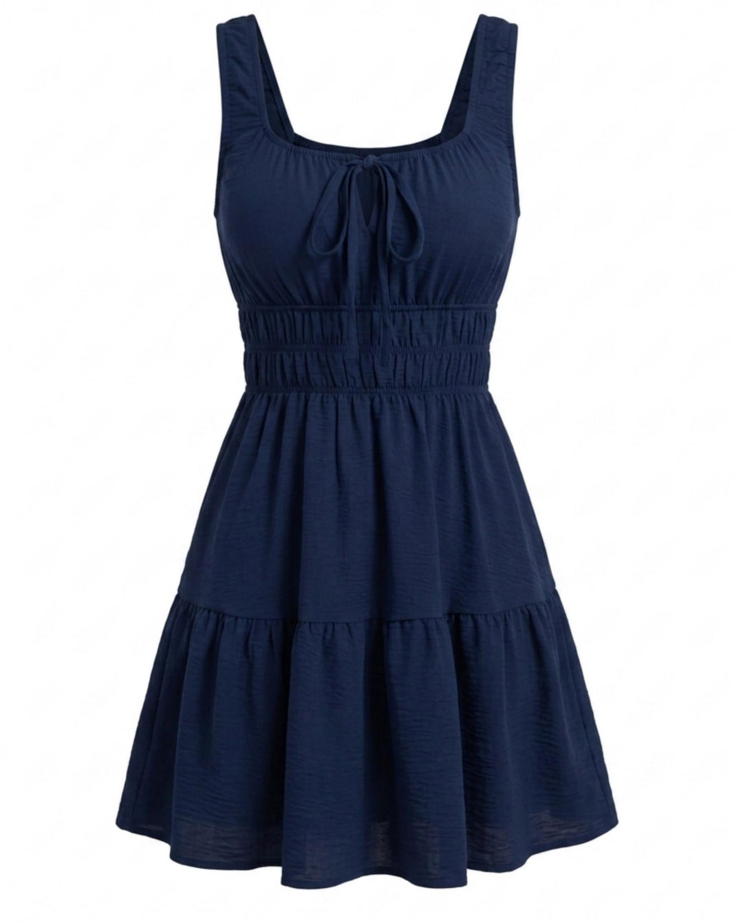 SOLACENavy Blue Square Neck Tiered Mini Dress