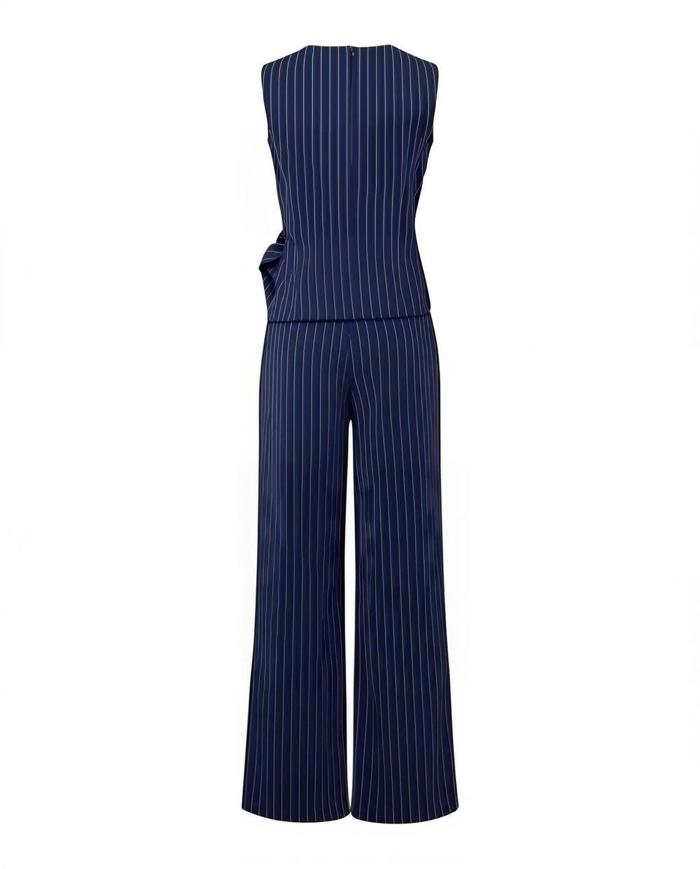 SOLACENavy Pinstripe Sleeveless Wrap Top Wide Leg Pants Set