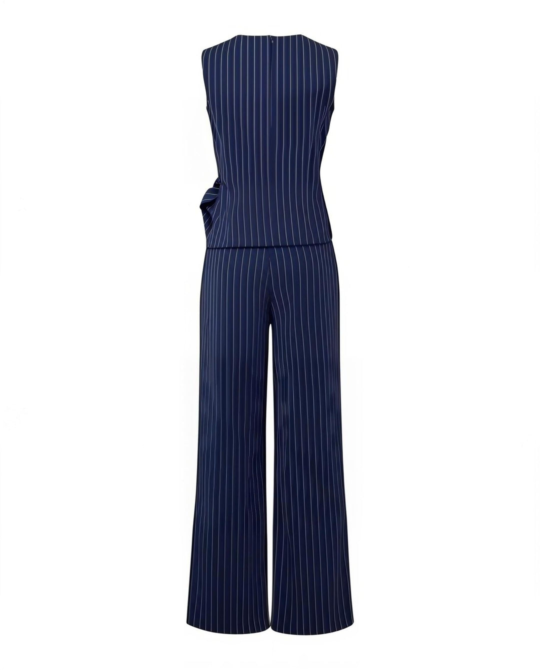 SOLACENavy Pinstripe Sleeveless Wrap Top Wide Leg Pants Set