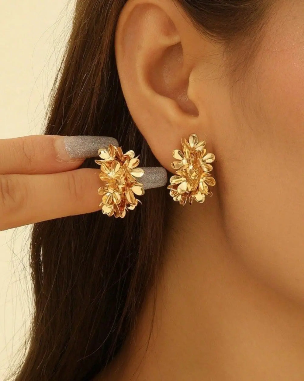 SOLACE  Gold 3D Floral Cluster Statement Stud Earrings 
