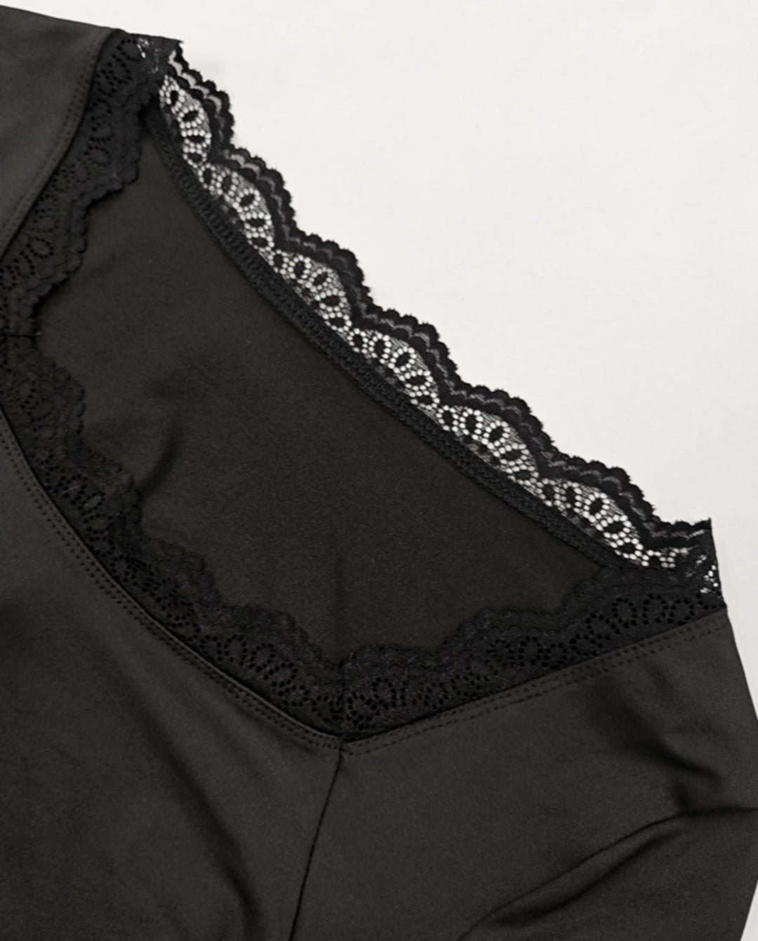 Flare Cuff Lace Trimmed Square Neck T-Shirt