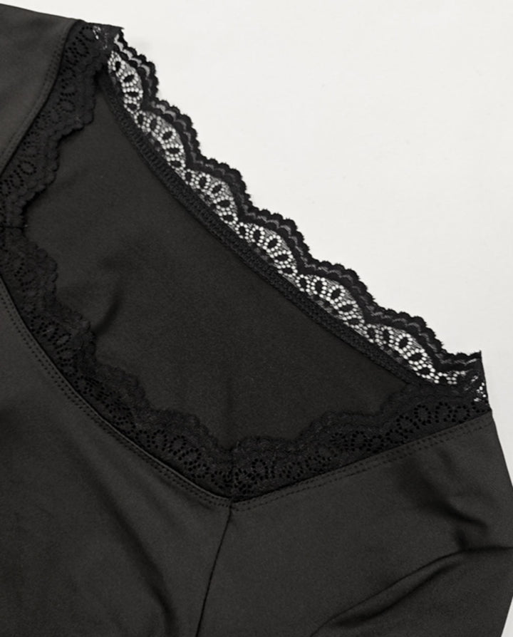 Flare Cuff Lace Trimmed Square Neck T-Shirt