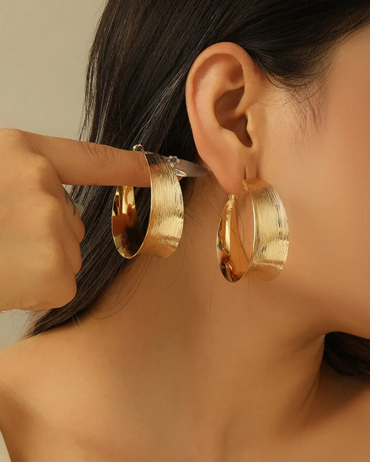 SOLACE  Gold Textured Wide Hoop Earrings 