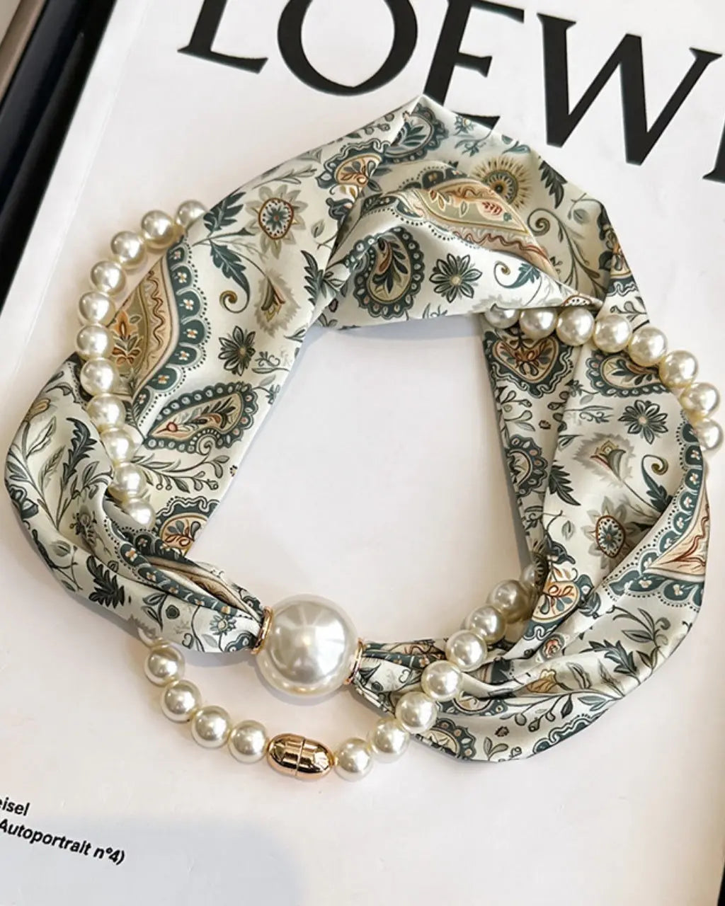 SOLACE  Vintage Green Beige Paisley Print Lightweight Square Retro Scarf 
