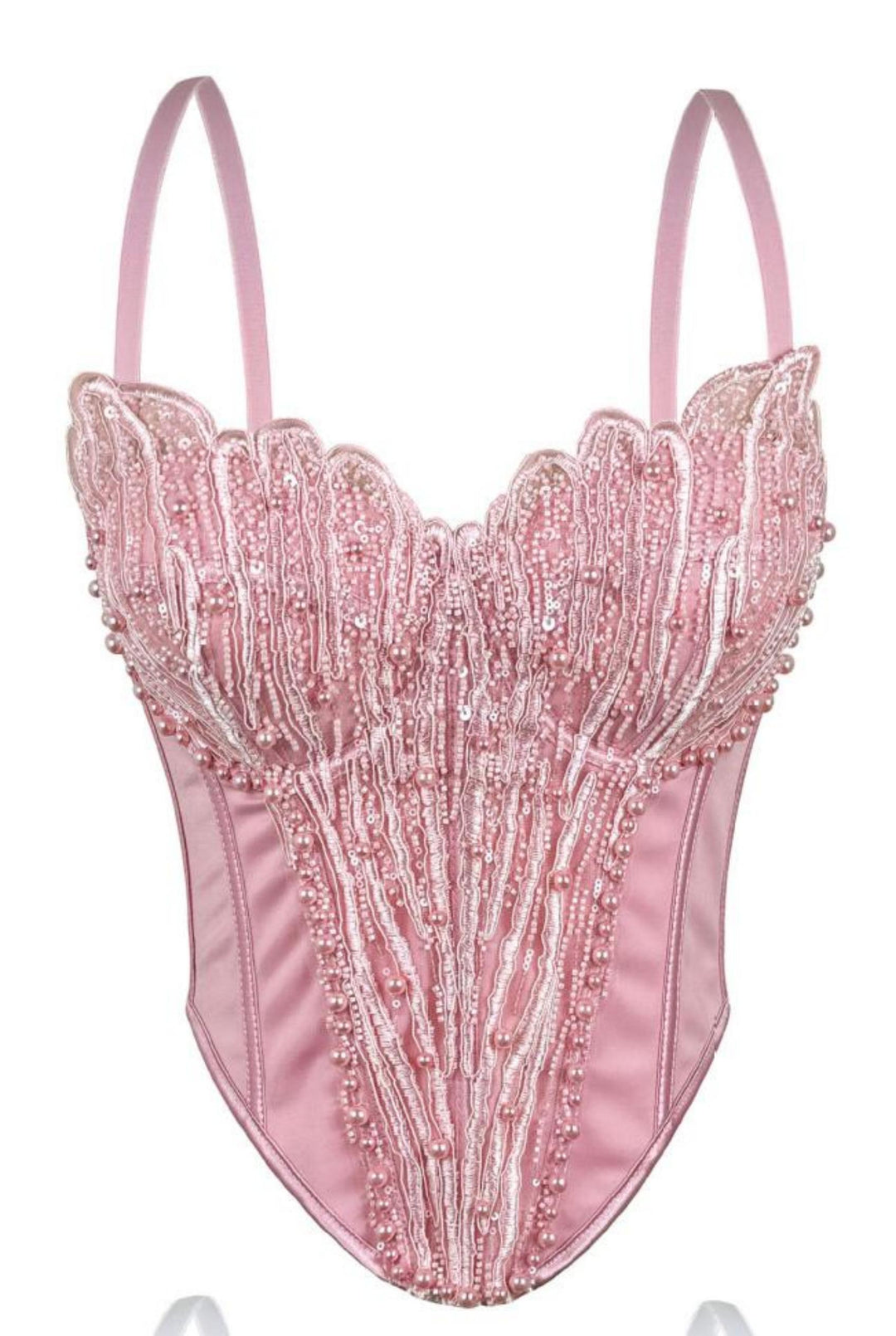 SOLACE CHICPearl Beaded Adjustable Strap Slim Fit Corset Top